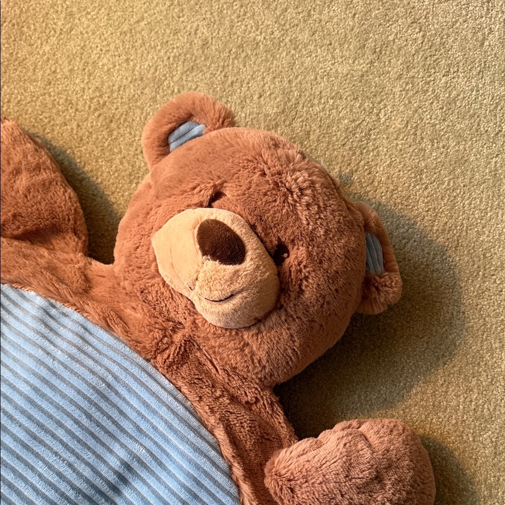 Baby Mats Brown and Blue Plush Tummy Time Bear Pillow - Picture 2 of 8